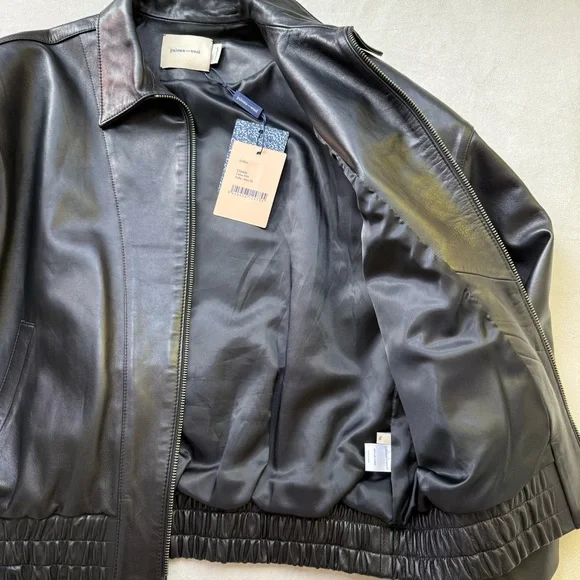 PALOMA WOOL LORA BLACK LEATHER BOMBER JACKET SIZE 36 (SMALL) - Picture 3 of 16